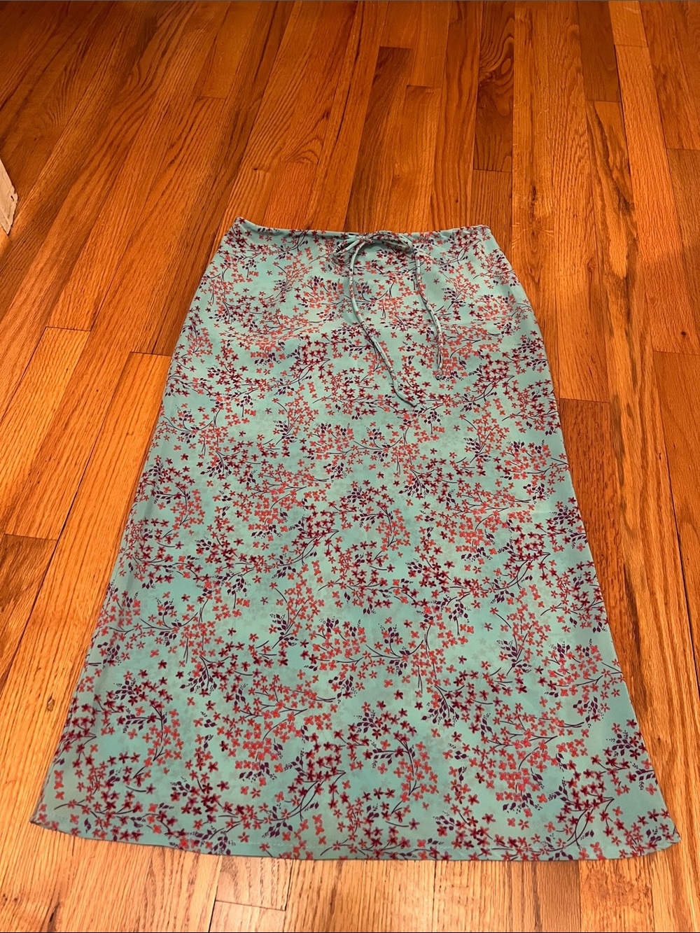 Floral Midi Skirt in Light Teal and pink